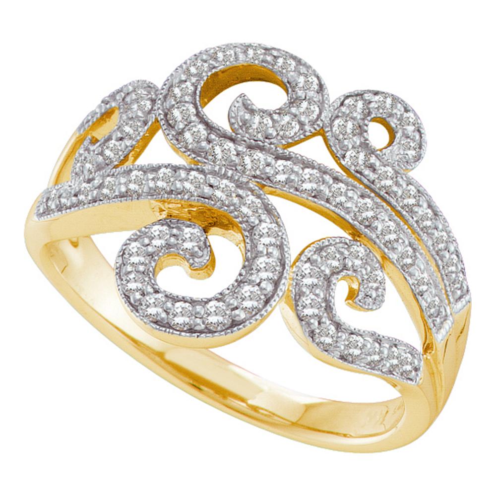 14kt Yellow Gold Womens Round Diamond Curled Swirl Fashion Band Ring 1/2 Cttw