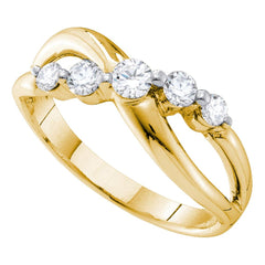 14kt yellow gold womens round diamond 5 stone crossover band ring 1/2 cttw30307