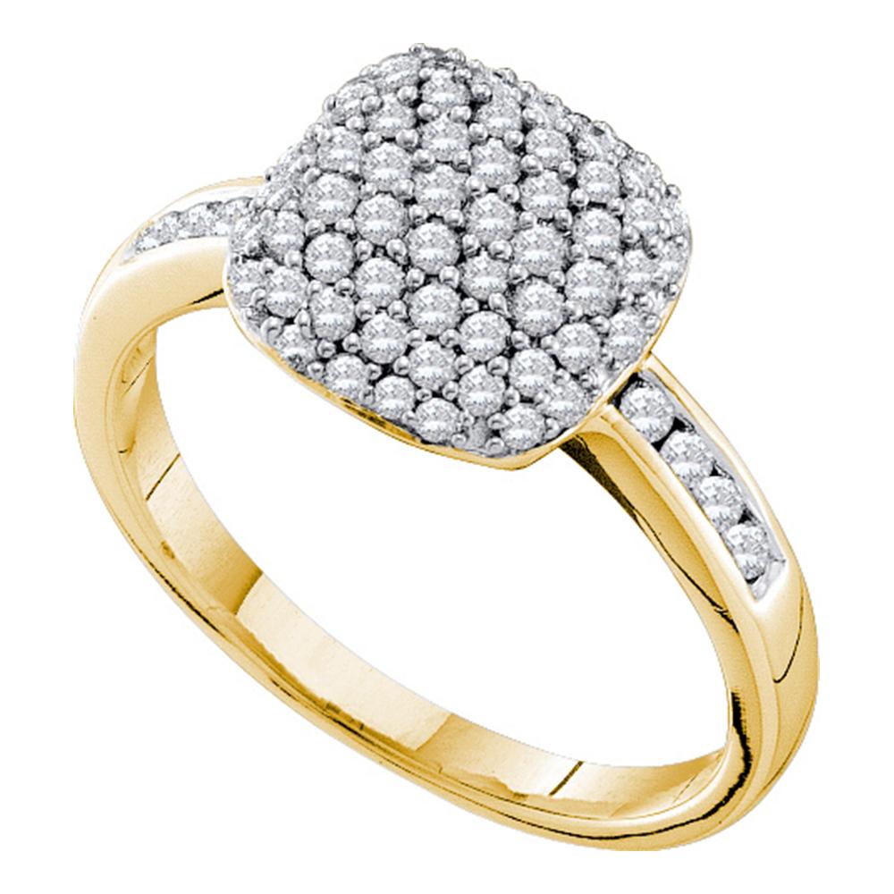 14kt Yellow Gold Womens Round Pave-set Diamond Square Cluster Ring 1/2 Cttw