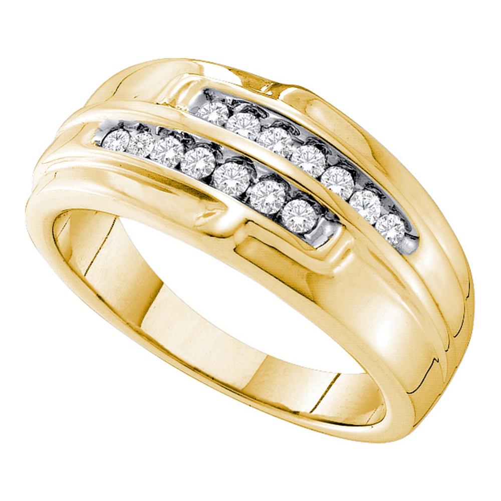 14kt Yellow Gold Mens Round Diamond Double Row Band 1/3 Cttw