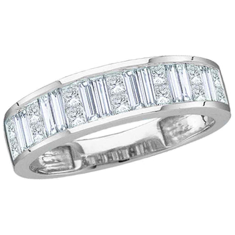 14kt White Gold Womens Baguette & Princess Diamond Wedding Anniversary Band 1.00 Cttw Size 5