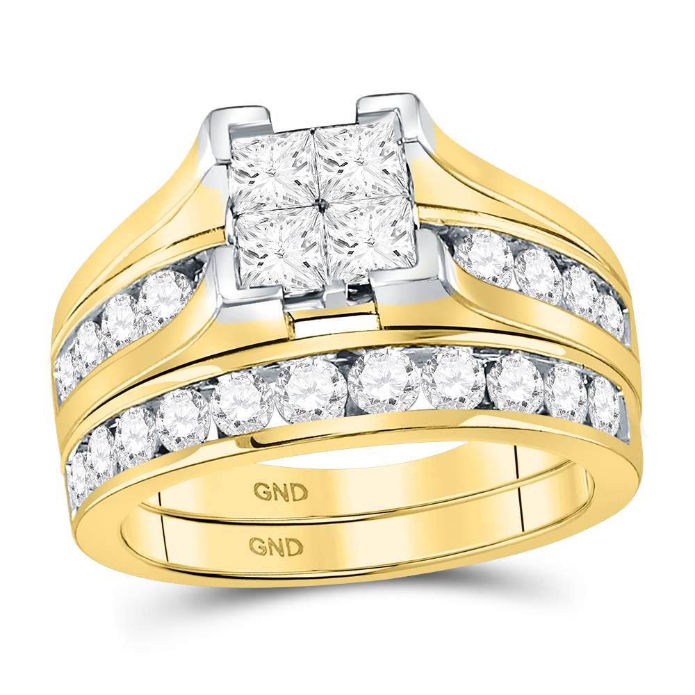 14kt Yellow Gold Womens Princess Diamond Bridal Wedding Engagement Ring Band Set 2.00 Cttw