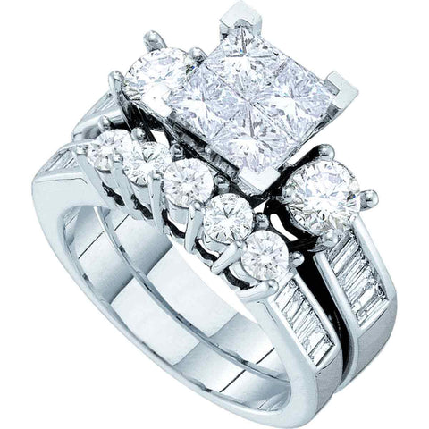 14kt White Gold Womens Princess Diamond Bridal Wedding Engagement Ring Band Set 1-1/2 Cttw