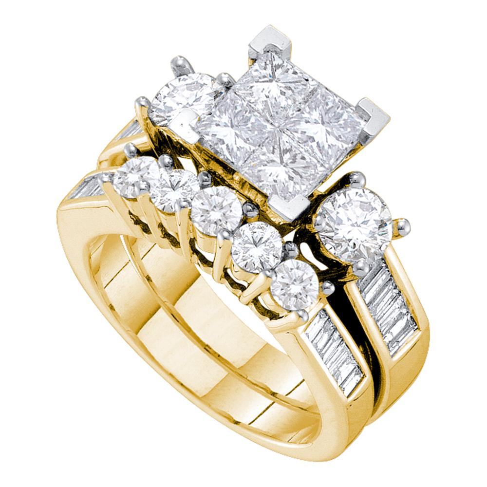14kt Yellow Gold Womens Princess Diamond Bridal Wedding Engagement Ring Band Set 1-1/2 Cttw