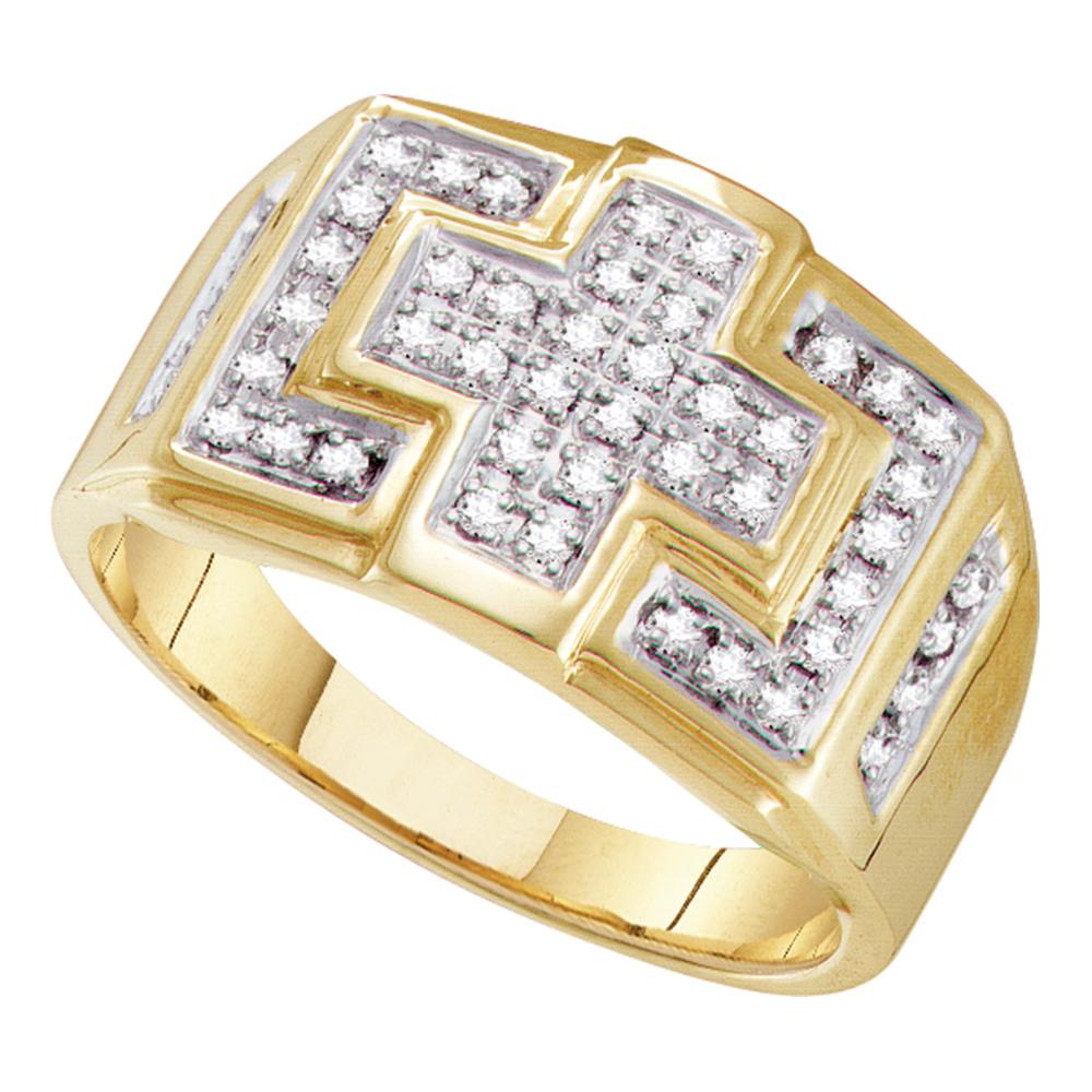 10kt Yellow Gold Mens Round Diamond Square Cross Cluster Ring 1/3 Cttw