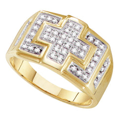 10kt yellow gold mens round diamond square cross cluster ring 1/3 cttw38122
