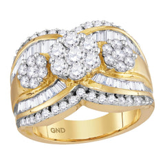 14kt yellow gold womens round diamond triple flower cluster bridal wedding engagement ring 2.00 cttw38707