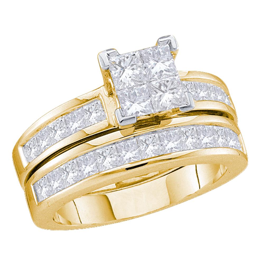 14kt Yellow Gold Womens Princess Diamond Bridal Wedding Engagement Ring Band Set 2.00 Cttw