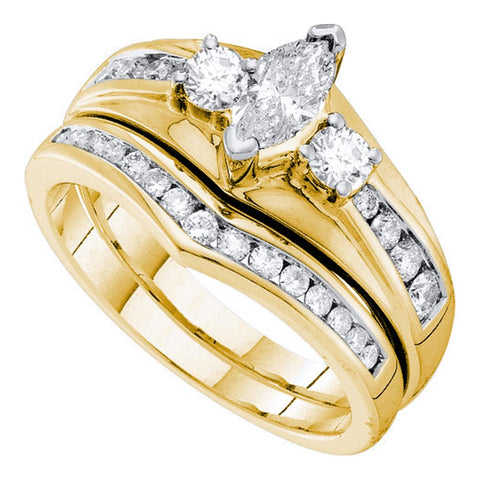 14kt Yellow Gold Womens Marquise Diamond Bridal Wedding Engagement Ring Band Set  Cttw