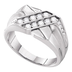 14kt white gold mens round diamond double row rectangle band ring 5/8 cttw39286