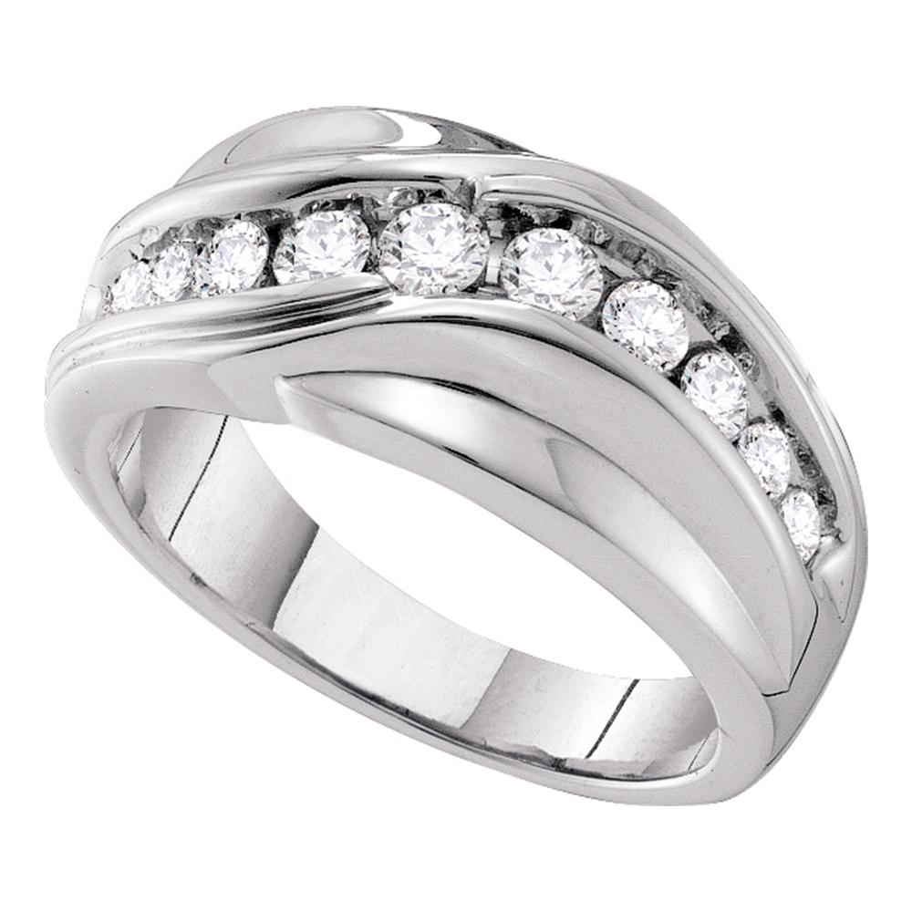 14kt White Gold Mens Round Diamond Curved Wedding Ring 1.00 Cttw