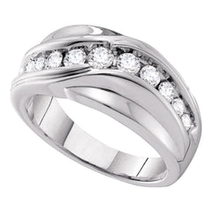 14kt white gold mens round diamond curved wedding ring 1.00 cttw39290