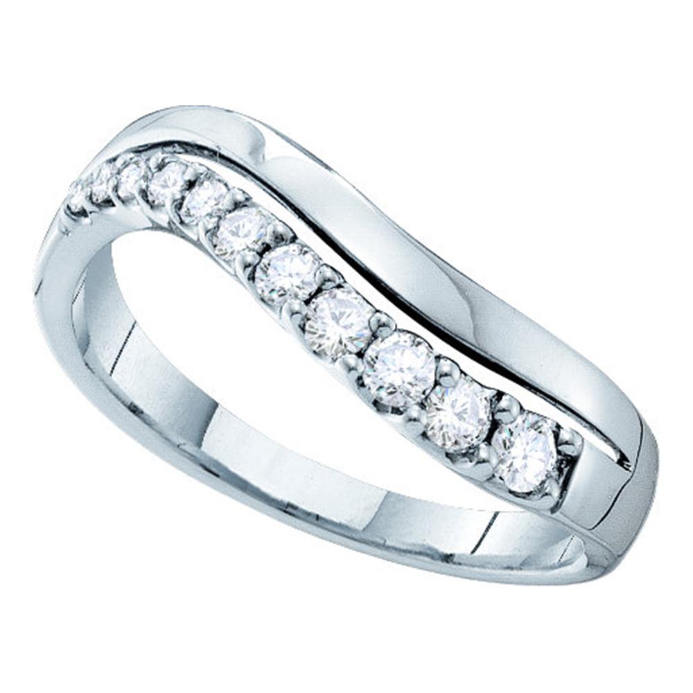 14kt White Gold Womens Round Diamond Curved Single Row Band 1/3 Cttw