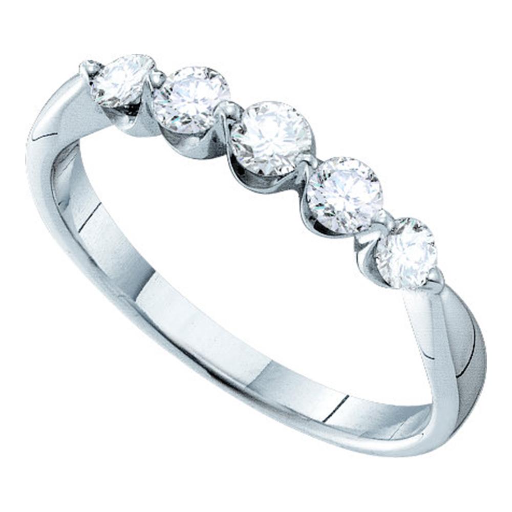 14kt White Gold Womens Round Diamond 5-stone Fashion Band Ring 1/2 Cttw