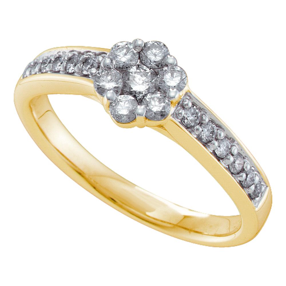 14kt Yellow Gold Womens Round Diamond Flower Cluster Ring 1/2 Cttw