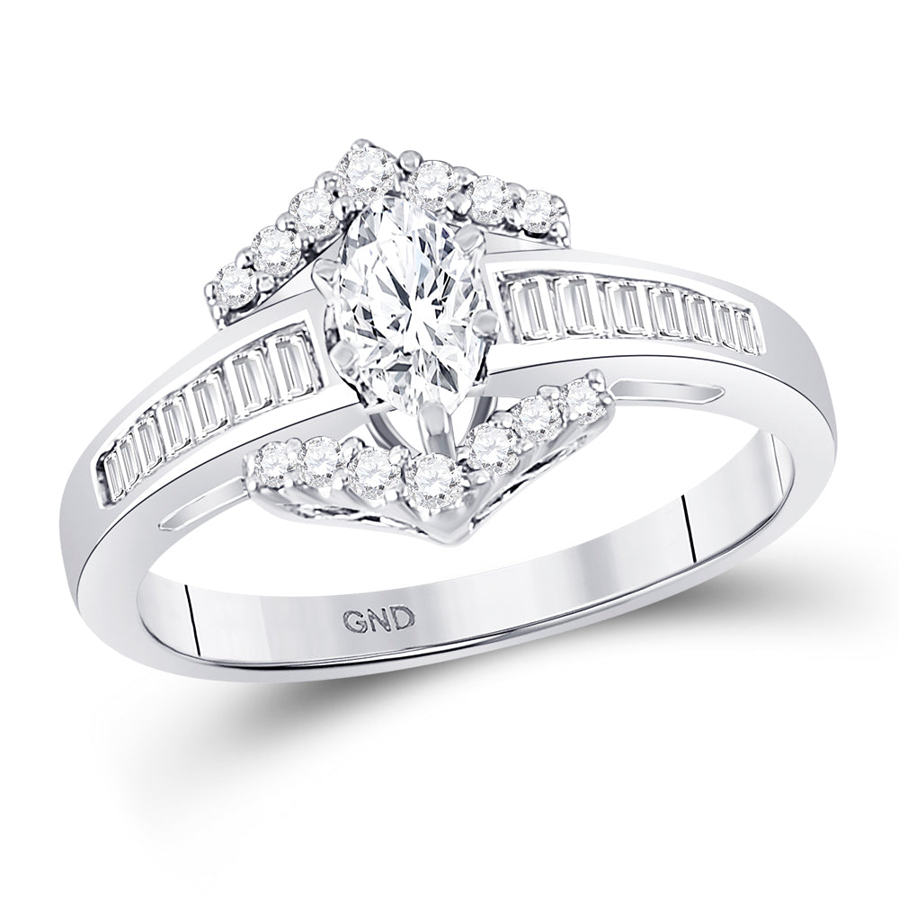 14kt White Gold Womens Marquise Diamond Solitaire Bridal Wedding Engagement Ring 3/4 Cttw