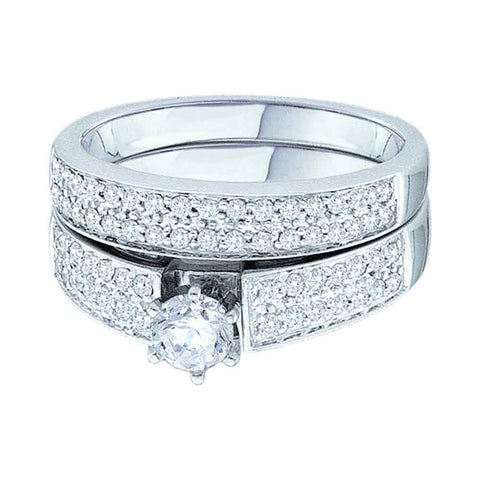 14kt White Gold Womens Round Diamond Bridal Wedding Engagement Ring Band Set 3/4 Cttw