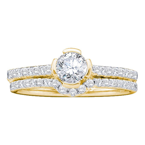 14kt Yellow Gold Womens Round Diamond Bridal Wedding Engagement Ring Band Set 3/4 Cttw