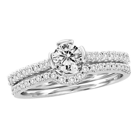 14kt White Gold Womens Round Diamond Bridal Wedding Engagement Ring Band Set 3/4 Cttw