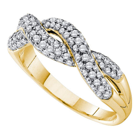 14kt Yellow Gold Womens Round Diamond Woven Twist Crossover Band Ring 1/2 Cttw