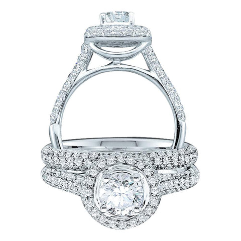 14kt White Gold Womens Round Diamond Bridal Wedding Engagement Ring Band Set 1-1/4 Cttw