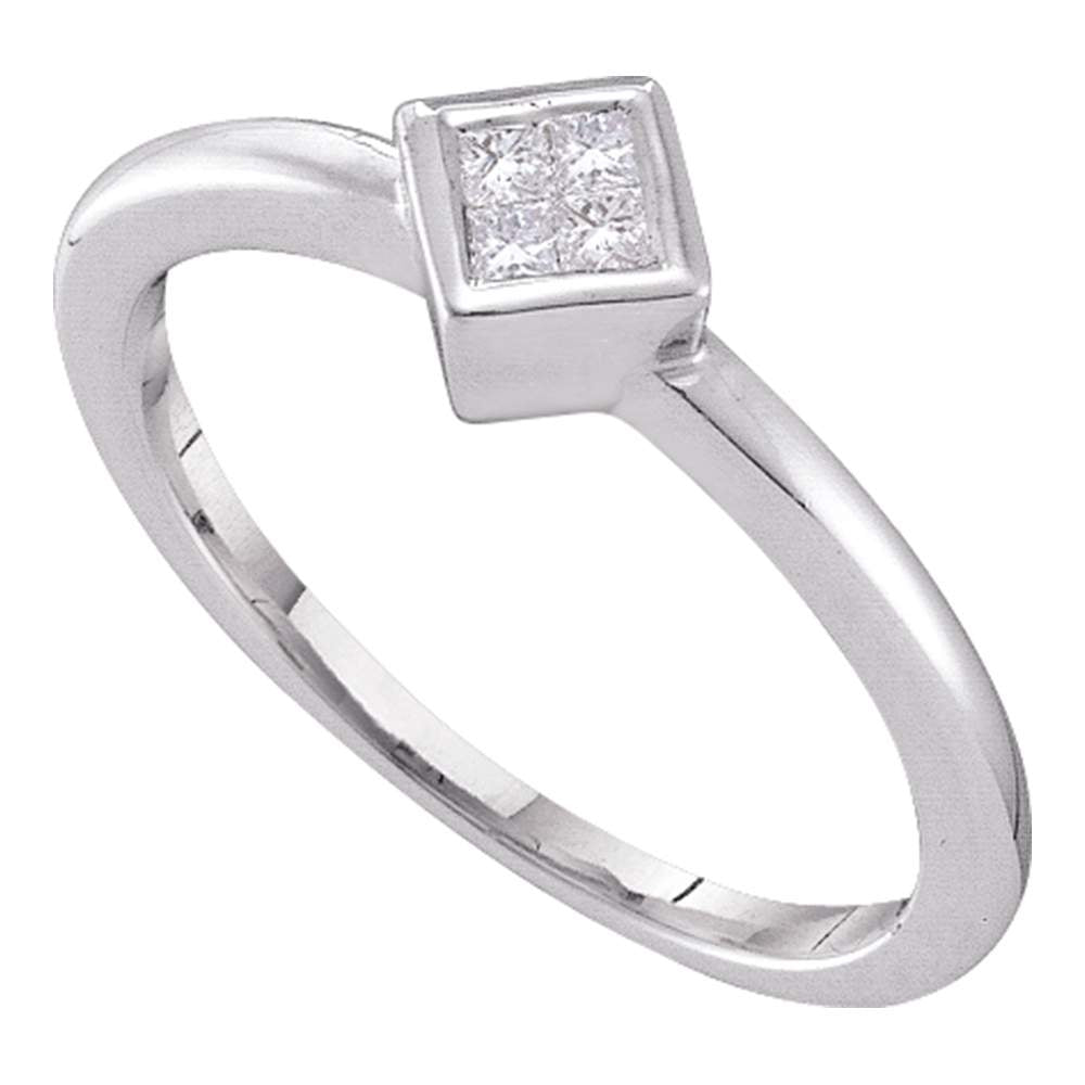 14kt White Gold Womens Princess Diamond Cluster Promise Bridal Ring 1/10 Cttw