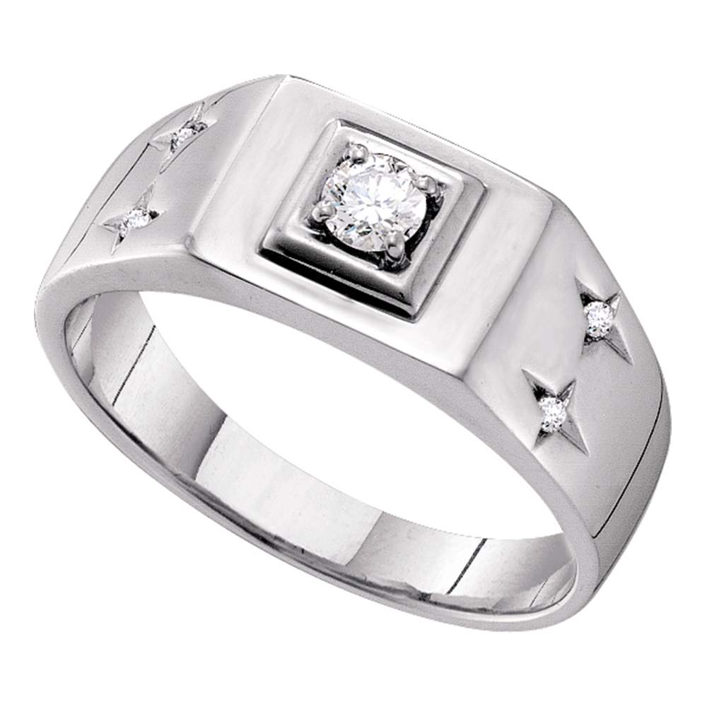 14kt White Gold Mens Round Diamond Solitaire Accent Ring 1/4 Cttw