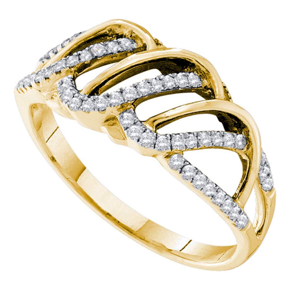 14kt Yellow Gold Womens Round Diamond Openwork Stripe Band Ring 1/4 Cttw