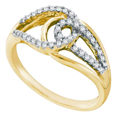14k yellow gold womens round diamond lasso loop knot fashion band ring 1/4 cttw40308