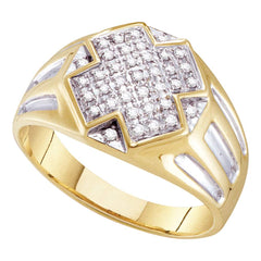 10kt yellow two tone gold mens round diamond cross cluster ring 1/4 cttw40654