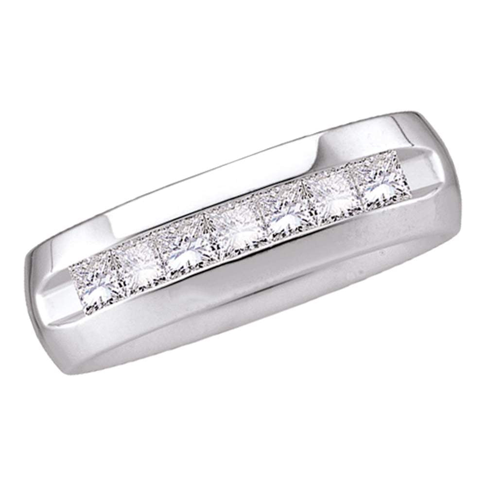14kt White Gold Mens Princess Channel-set Diamond 6mm Wedding Band Ring 1.00 Cttw