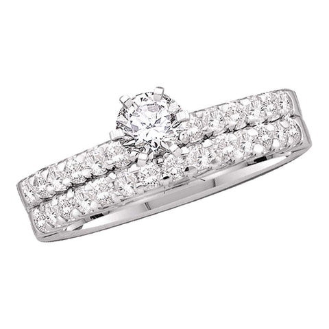 14kt White Gold Womens Round Diamond Solitaire Bridal Wedding Engagement Ring Band Set 7/8 Cttw