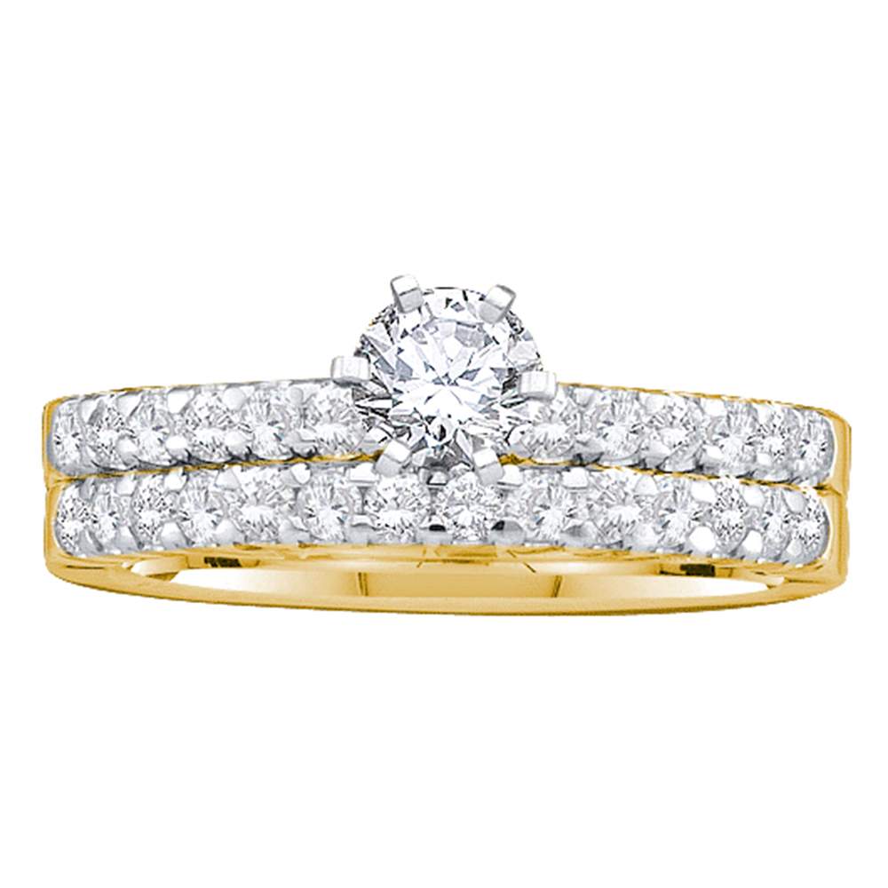 14kt Yellow Gold Womens Round Diamond Bridal Wedding Engagement Ring Band Set 1.00 Cttw