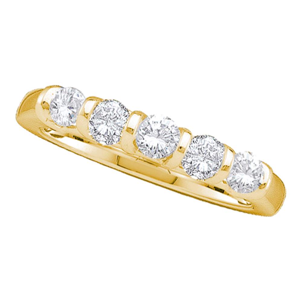 14kt Yellow Gold Womens Round Diamond 5-stone Wedding Anniversary Band 1.00 Cttw