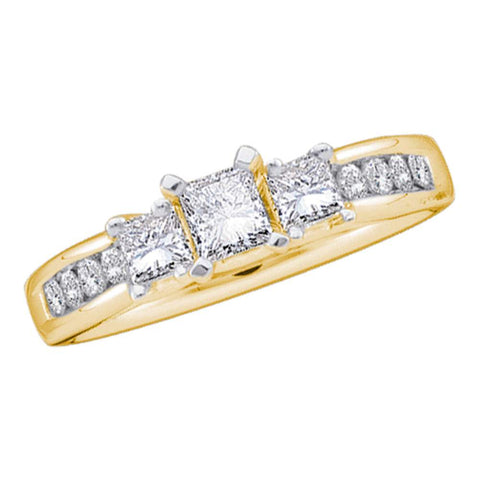 14kt Yellow Gold Womens Princess Diamond 3-stone Bridal Wedding Engagement Ring 7/8 Cttw