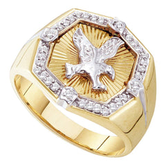 10kt yellow gold mens round diamond eagle cluster ring 1/4 cttw41278