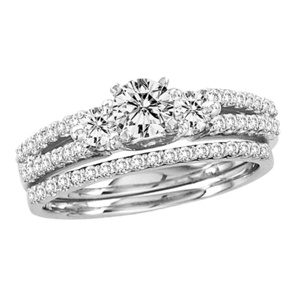 14kt White Gold Womens Round Diamond Bridal Wedding Engagement Ring Band Set 1.00 Cttw