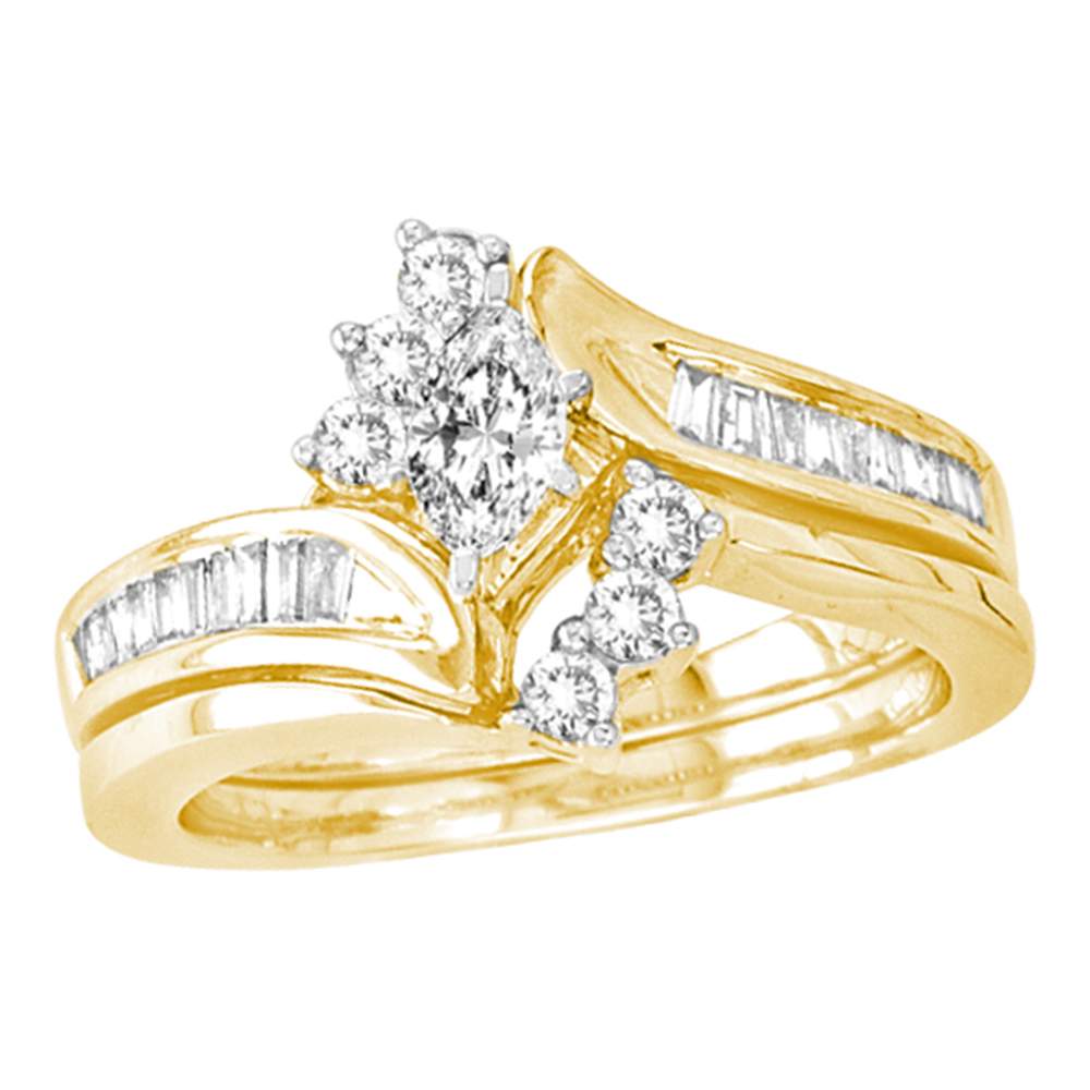 14kt Yellow Gold Womens Marquise Diamond Bridal Wedding Engagement Ring Band Set 5/8 Cttw