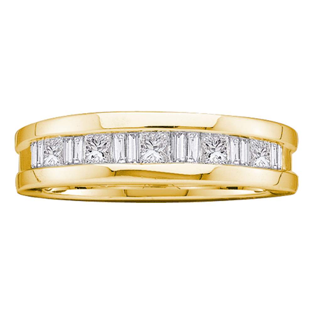 14kt Yellow Gold Mens Round Baguette Diamond Wedding Band Ring 1.00 Cttw