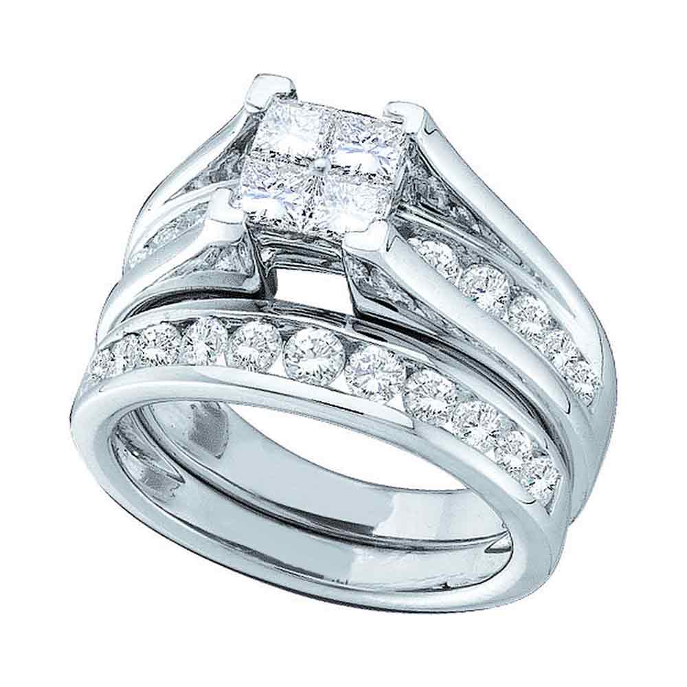 14kt White Gold Womens Princess Diamond Bridal Wedding Engagement Ring Band Set 2.00 Cttw
