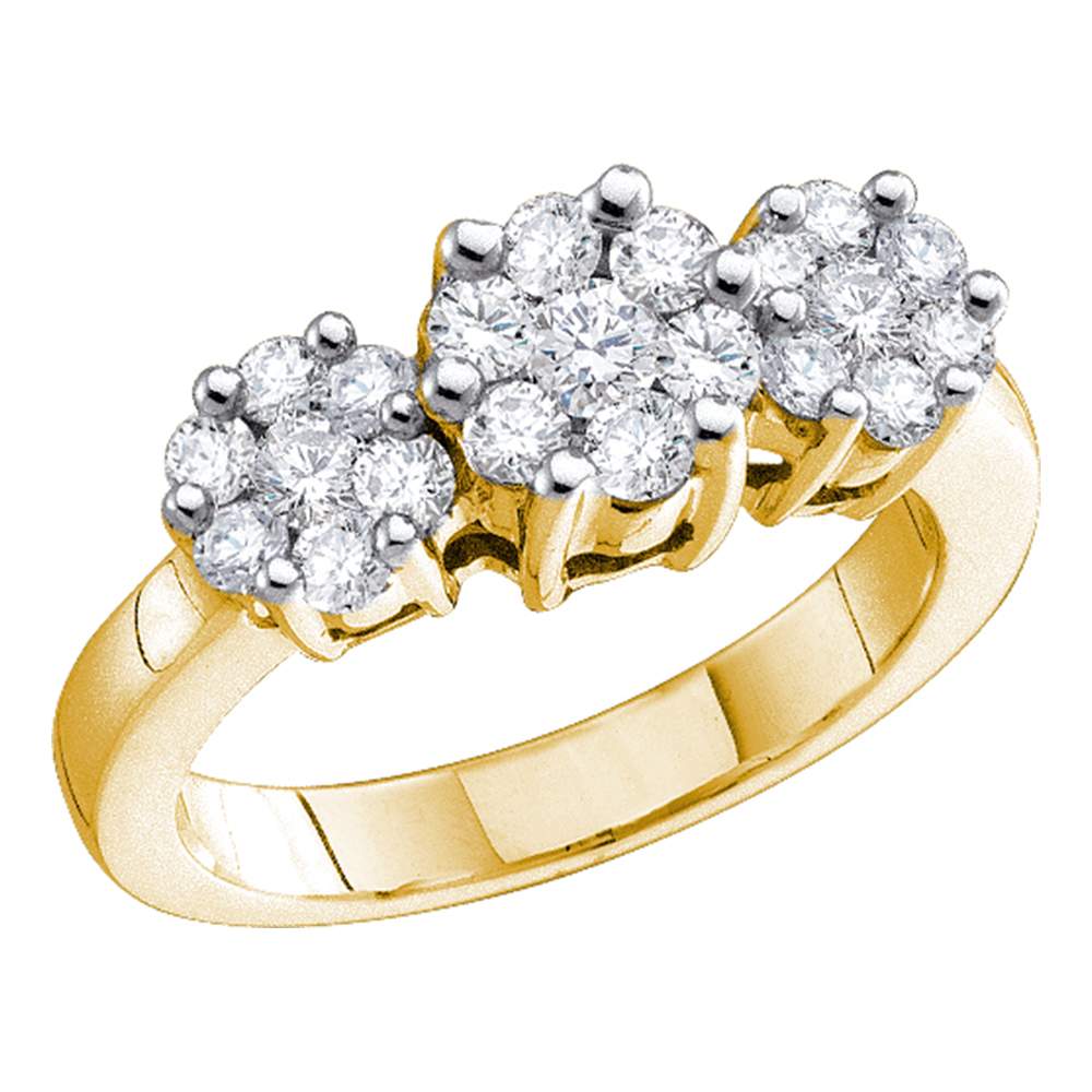 14kt Yellow Gold Womens Round Diamond Triple Flower Cluster Ring 1/3 Cttw