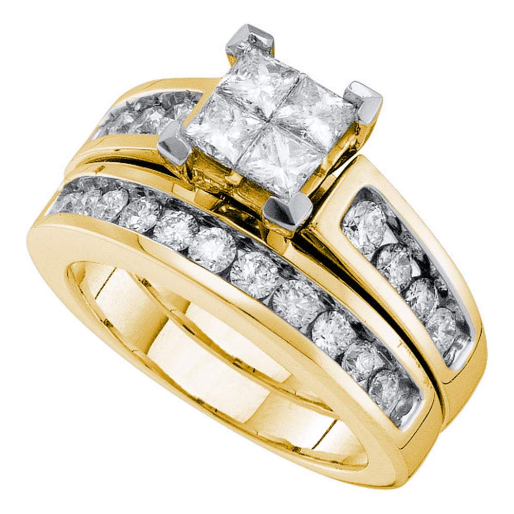 14kt Yellow Gold Womens Diamond Princess Bridal Wedding Engagement Ring Band Set 1-1/2 Cttw