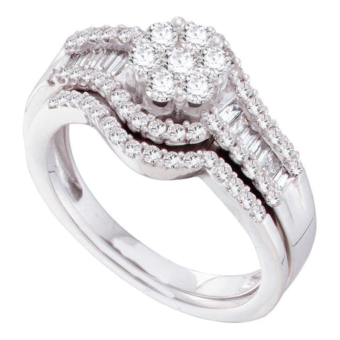 14kt White Gold Womens Round Diamond Cluster Bridal Wedding Engagement Ring Band Set 1.00 Cttw