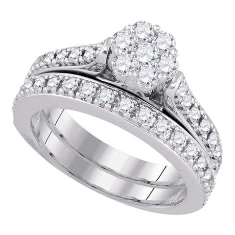 14kt White Gold Womens Round Diamond Bridal Wedding Engagement Ring Band Set 1.00 Cttw