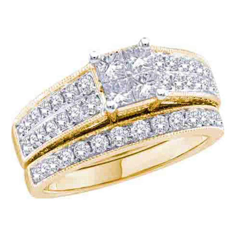 14k Yellow Gold Princess Diamond Womens Luxury Wedding Bridal Engagement Ring Band Set 3/4 Cttw