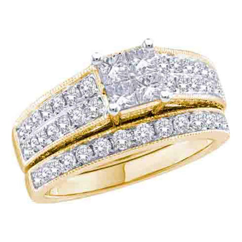 14k Yellow Gold Princess Diamond Womens Luxury Wedding Bridal Engagement Ring Band Set 3/4 Cttw
