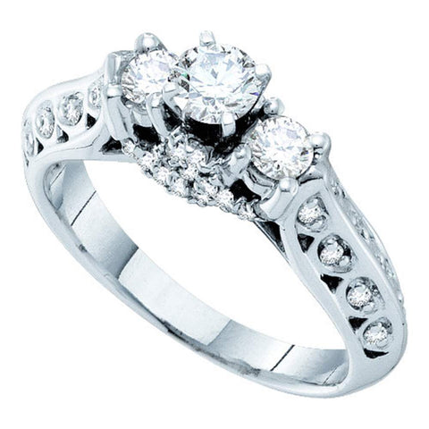 14kt White Gold Womens Round Diamond 3-stone Bridal Wedding Engagement Ring 3/4 Cttw