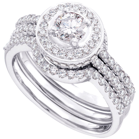 14kt White Gold Womens Round Diamond Bridal Wedding Engagement Ring Band Set 5/8 Cttw