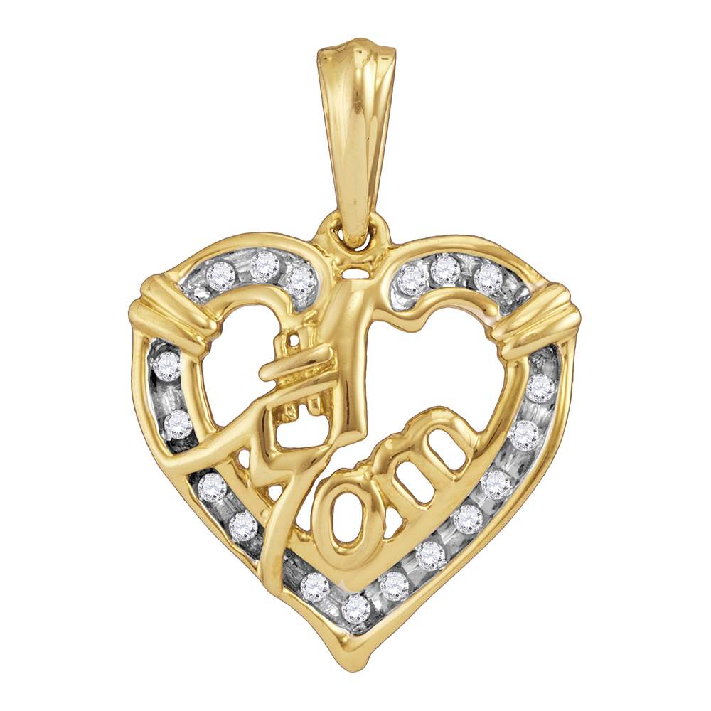 Gold Tone Plated Sterling Silver "MOM" Writing Pendant with Diamond 1/8 Cttw