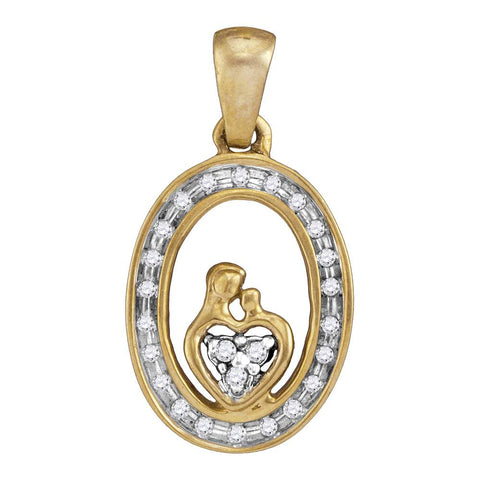 Gold Plated Sterling Silver Mother & Child Heart Pendant with Diamonds 1/8 Cttw